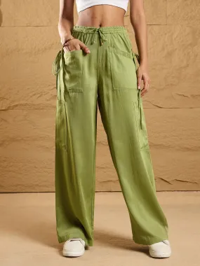 Women Olive Waist Drawstring Cargo Pants