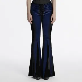 Women's Gothic Contrast Color Drawstring Velvet Flared Pants Blue