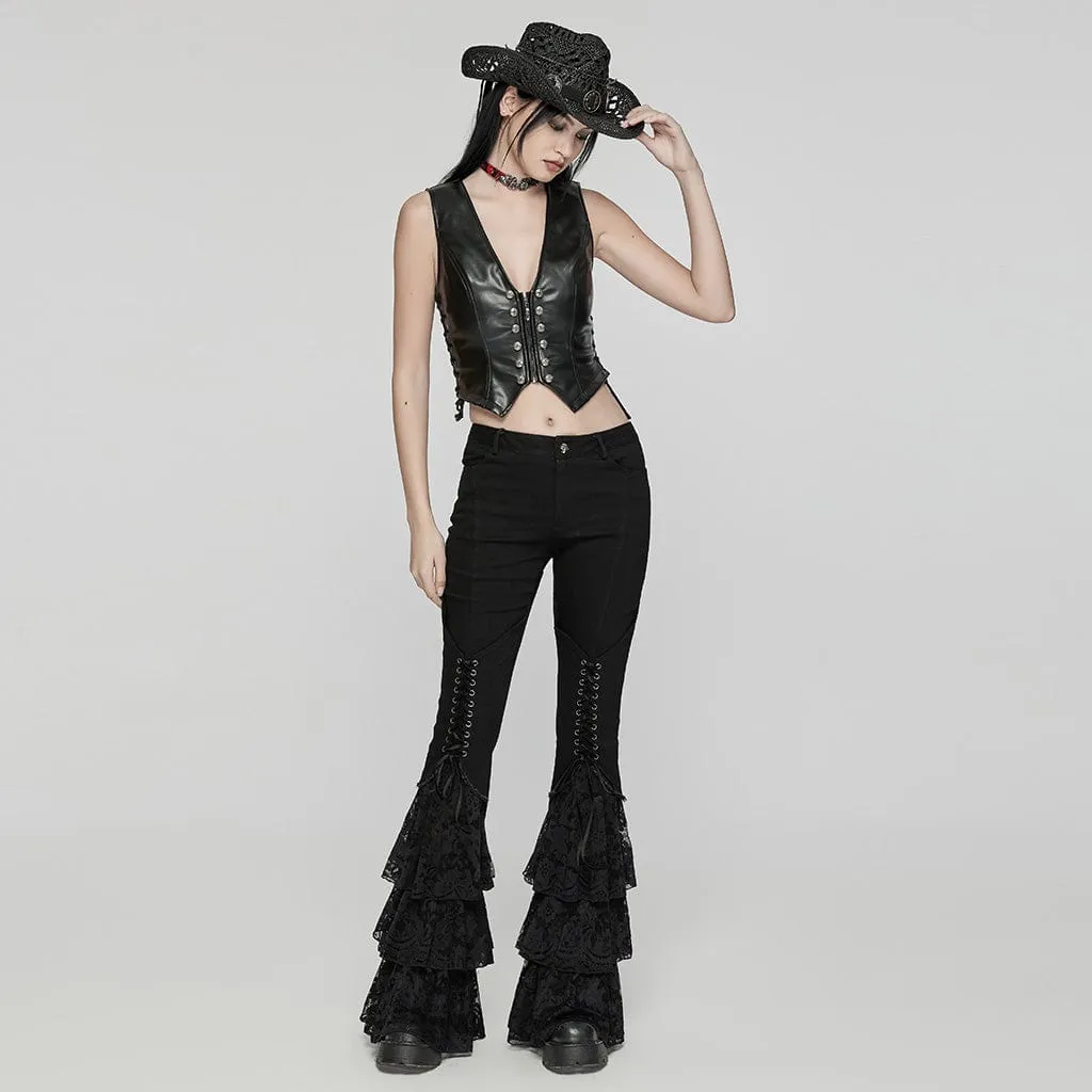 Women's Gothic Lace-up Layered Flared Pants