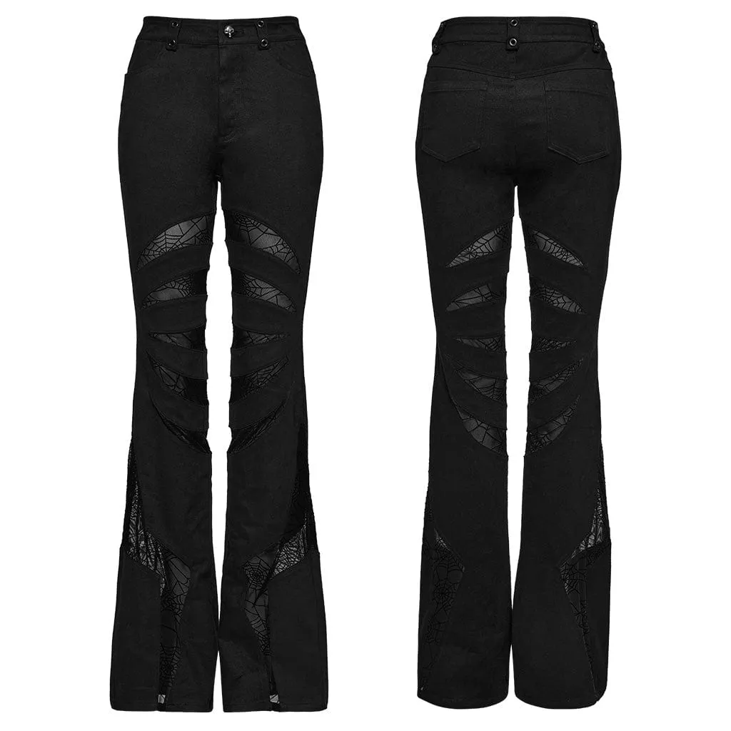 Women's Gothic Symmetrical Mesh Pointed Flared Pants Black