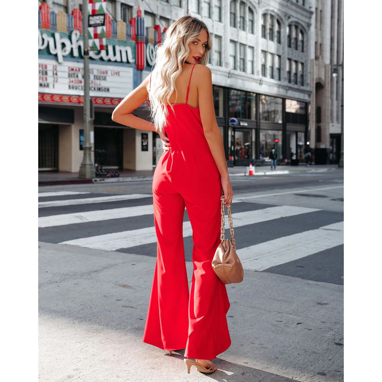 Women's Jumpsuit Asymmetric Solid Color Full Length Flared Pants