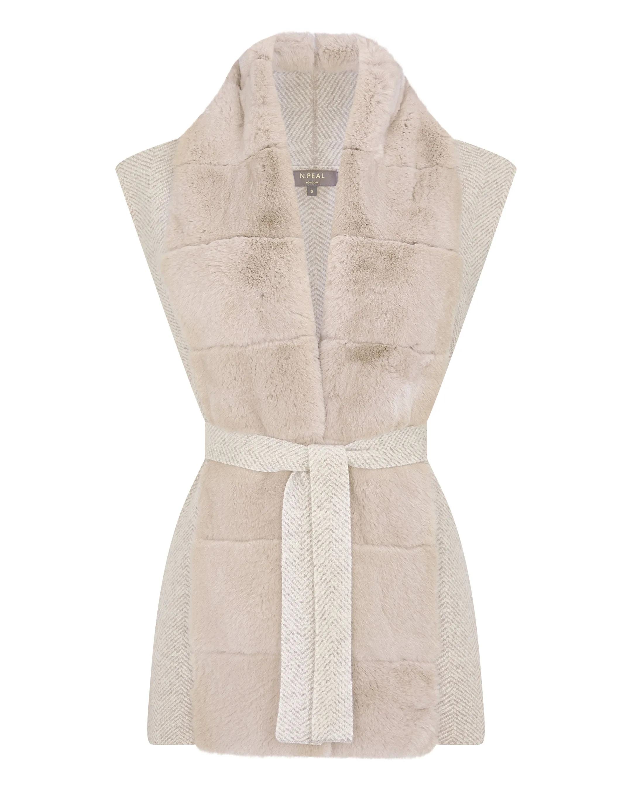 Women's Lola Herringbone Cashmere Gilet With Fur Trim Sand Brown