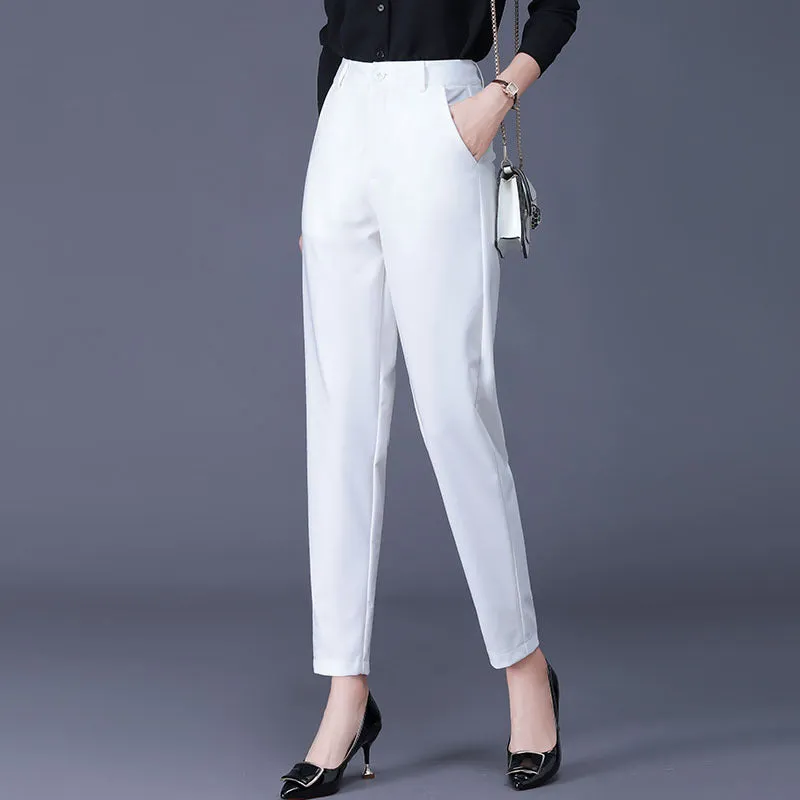 xiangtuibao White Suit Pants for Women  Spring, Summer, Autumn New Cargo Pants High Waist plus Size Trousers Straight Ankle-Tied Harem Pants