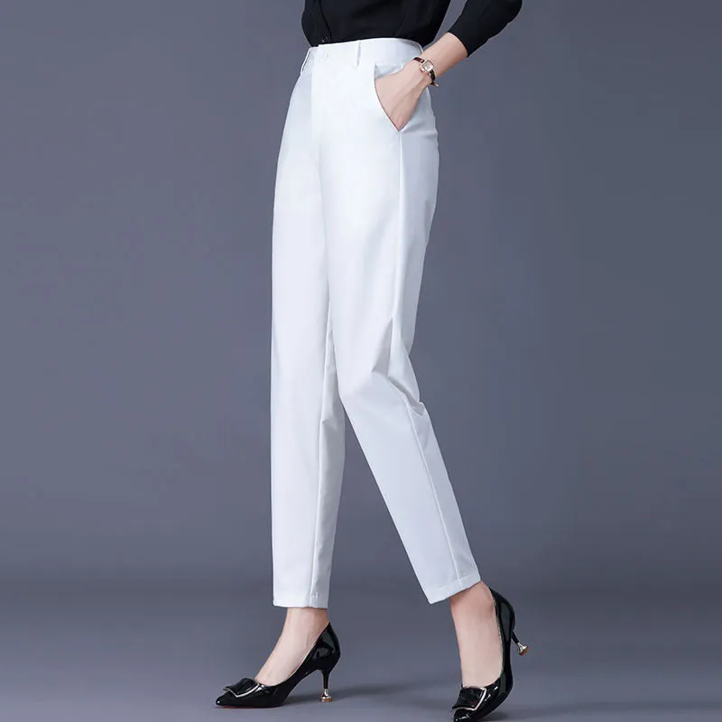 xiangtuibao White Suit Pants for Women  Spring, Summer, Autumn New Cargo Pants High Waist plus Size Trousers Straight Ankle-Tied Harem Pants