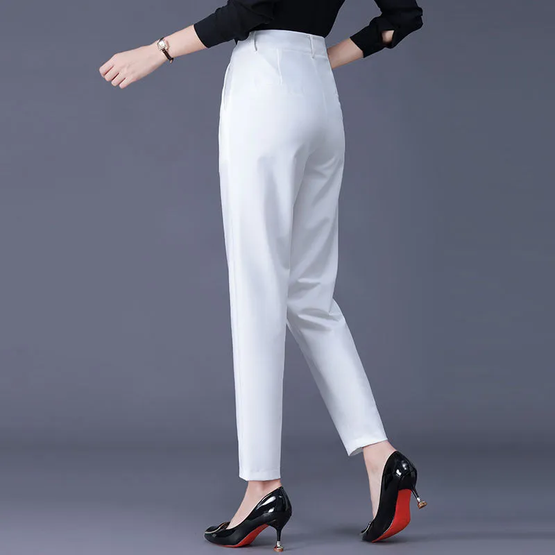 xiangtuibao White Suit Pants for Women  Spring, Summer, Autumn New Cargo Pants High Waist plus Size Trousers Straight Ankle-Tied Harem Pants