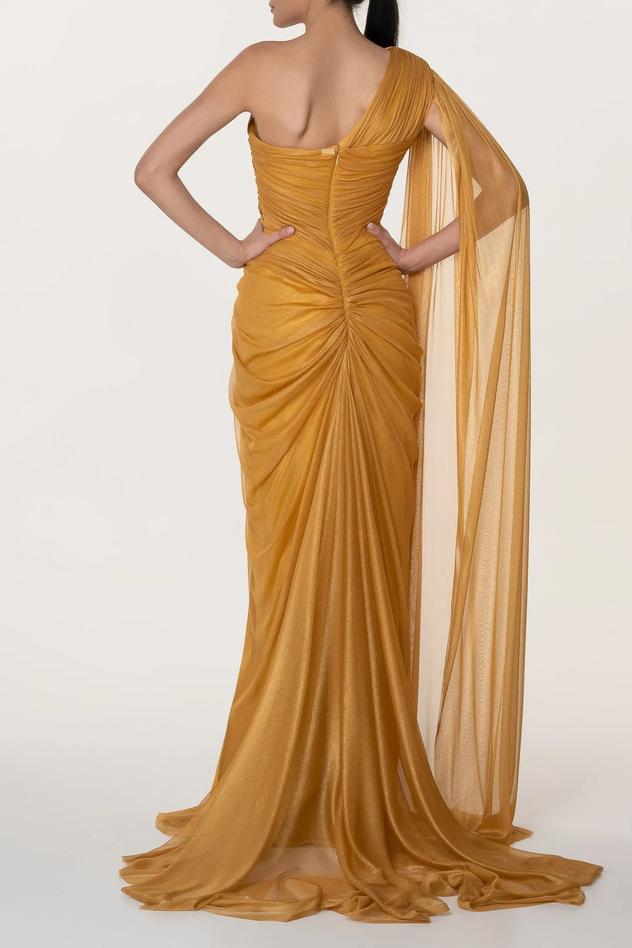 Zeisha Gold Silk Tulle Dress